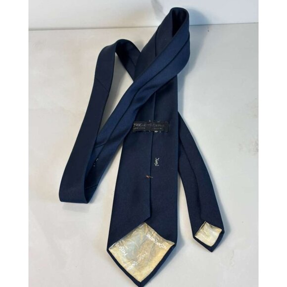 Yves Saint Laurent YSL Mens Tie Blue 100% Silk Classic Necktie Designer Vintage - Picture 2 of 7